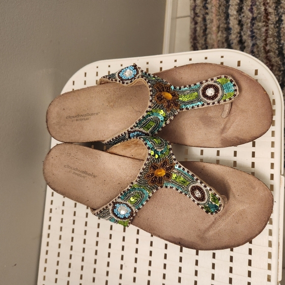 Cloudwalkers Women's Beaded Sandals - Green and Brown - Picture 1 of 5